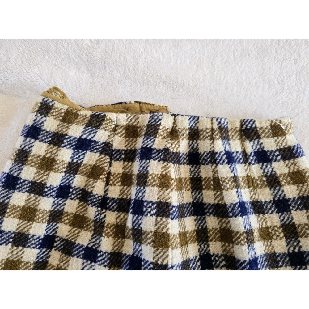 Vintage Wool Skirt Junior Womens Blue Gold Plaid Checks - Picture 4 of 6